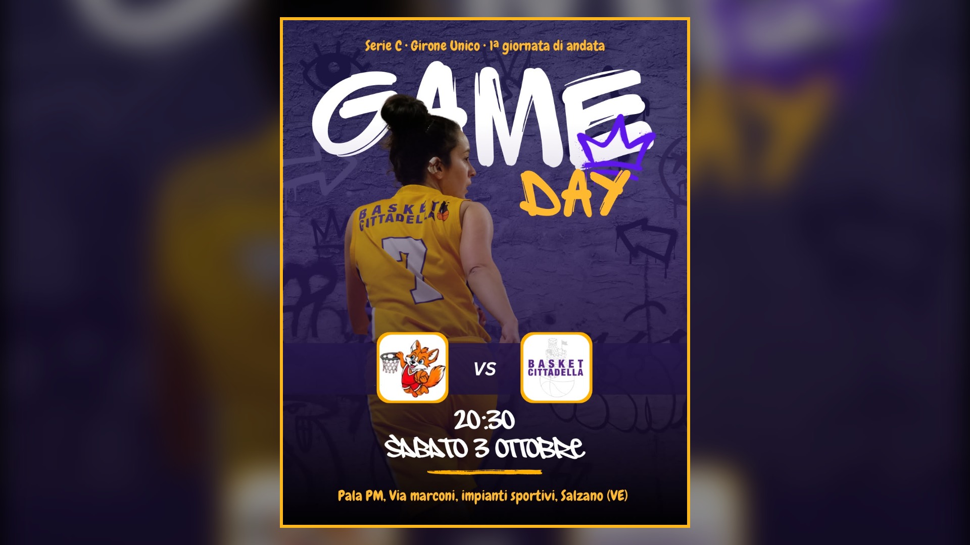 Locandina Game Day C Femminile: Salzano Robegano contro Basket Cittadella, sabato 3 ottobre ore 20:30, Pala PM Salzano (VE)